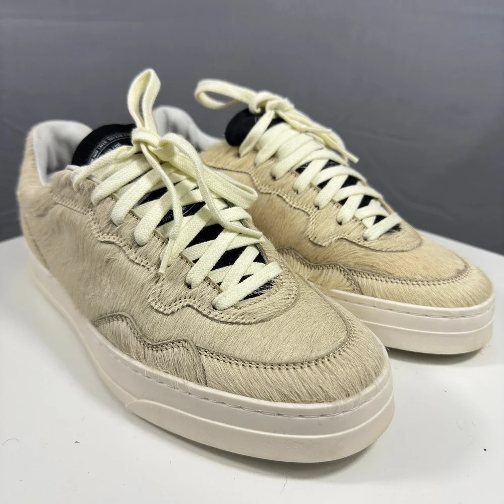 P448 Bali Oak Womens Size 38 Beige Calf Hair Low Top Luxury Sneakers